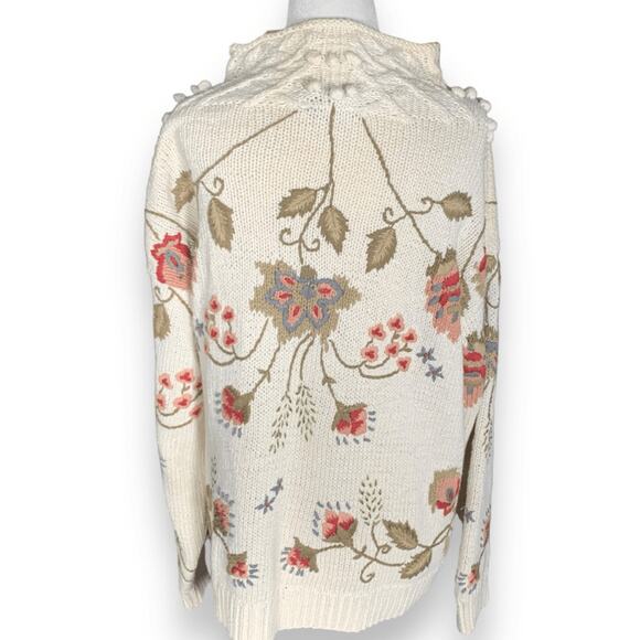 Vintage Women’s Country Suburbans Sweater Cream Floral Mock Neck Knit Medium - Picture 4 of 10